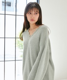 SNIDEL | ラクーン衿レースプルオーバー(ニット/セーター)