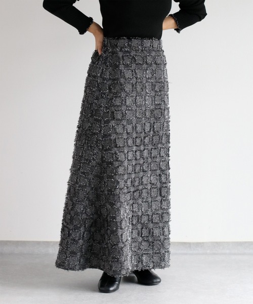 cepo（セポ）の「ジャガードフリンジチェック ナローフレアースカート（スカート・レディース・オレンジ系その他/ブラック系その他/パープル系その他・M）」の2枚目の写真