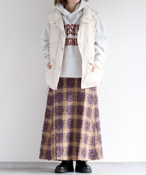 cepo（セポ）の「ジャガードフリンジチェック ナローフレアースカート（スカート・レディース・オレンジ系その他/ブラック系その他/パープル系その他・M）」の3枚目の写真
