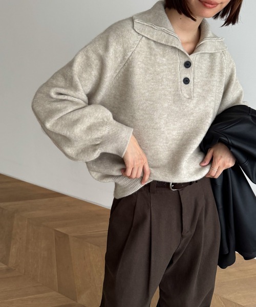 CANAL JEAN（キャナルジーン）の「El mar　アルパカ混ポロ襟ニット（ニット/セーター・レディース・ベージュ/ブラウン/チャコールグレー・ONE SIZE）」の4枚目の写真