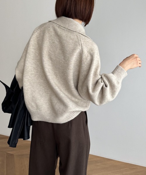 CANAL JEAN（キャナルジーン）の「El mar　アルパカ混ポロ襟ニット（ニット/セーター・レディース・ベージュ/ブラウン/チャコールグレー・ONE SIZE）」の5枚目の写真