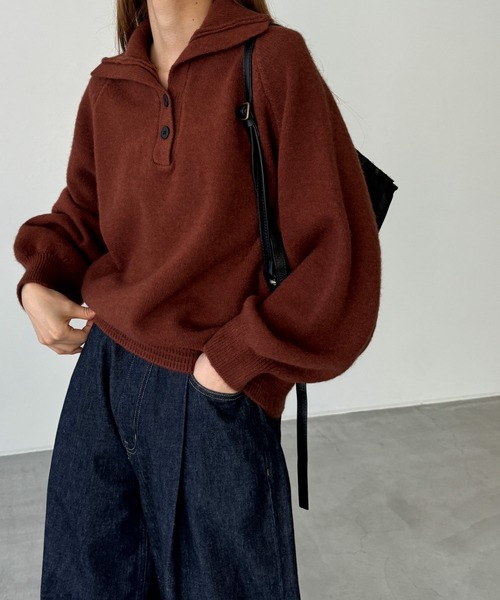 CANAL JEAN（キャナルジーン）の「El mar　アルパカ混ポロ襟ニット（ニット/セーター・レディース・ベージュ/ブラウン/チャコールグレー・ONE SIZE）」の10枚目の写真