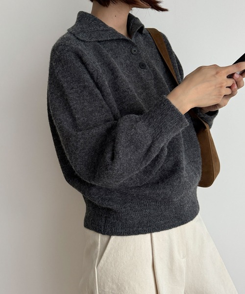 CANAL JEAN（キャナルジーン）の「El mar　アルパカ混ポロ襟ニット（ニット/セーター・レディース・ベージュ/ブラウン/チャコールグレー・ONE SIZE）」の18枚目の写真