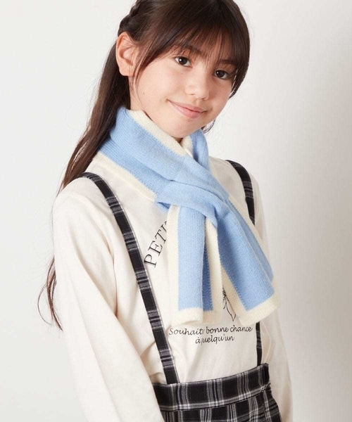 a.v.v（アーヴェヴェ）の「[KIDS]リボンデザインもこもこマフラー（ストール/ショール・キッズ・アイボリー/ダークインディゴブルー・120）」の7枚目の写真