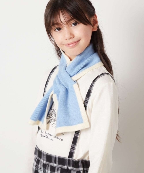 a.v.v（アーヴェヴェ）の「[KIDS]リボンデザインもこもこマフラー（ストール/ショール・キッズ・アイボリー/ダークインディゴブルー・120）」の8枚目の写真