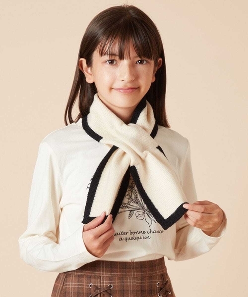 a.v.v（アーヴェヴェ）の「[KIDS]リボンデザインもこもこマフラー（ストール/ショール・キッズ・アイボリー/ダークインディゴブルー・120）」の10枚目の写真