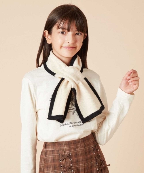 a.v.v（アーヴェヴェ）の「[KIDS]リボンデザインもこもこマフラー（ストール/ショール・キッズ・アイボリー/ダークインディゴブルー・120）」の11枚目の写真