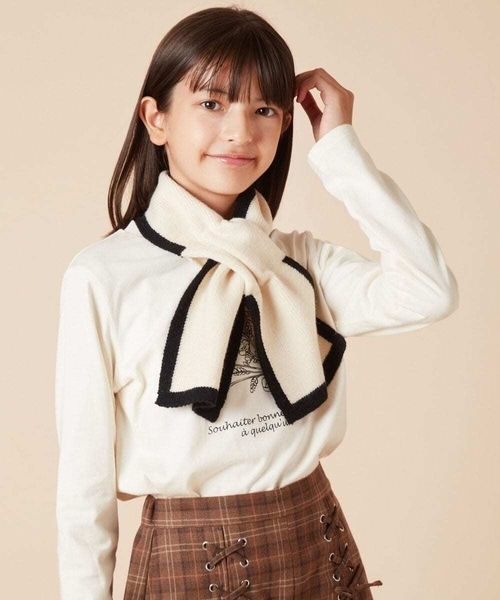 a.v.v（アーヴェヴェ）の「[KIDS]リボンデザインもこもこマフラー（ストール/ショール・キッズ・アイボリー/ダークインディゴブルー・120）」の2枚目の写真