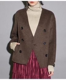 Settimissimo | 圧縮ウール ノーカラー ダブルボタン ショート コート(ノーカラーコート)