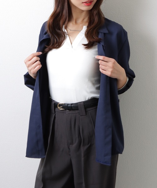 Lace Ladies(レースレディース)の「ソリッドカラー 2WAY ウエストシェイプ フロントボタン ブラウス(シャツ/ブラウス・レディース・ブルー/ホワイト/ネイビー・S/M/XL)」の1枚目の写真
