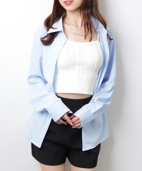 Lace Ladies(レースレディース)の「ソリッドカラー 2WAY ウエストシェイプ フロントボタン ブラウス(シャツ/ブラウス・レディース・ブルー/ホワイト/ネイビー・S/M/XL)」の3枚目の写真
