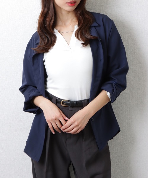 Lace Ladies(レースレディース)の「ソリッドカラー 2WAY ウエストシェイプ フロントボタン ブラウス(シャツ/ブラウス・レディース・ブルー/ホワイト/ネイビー・S/M/XL)」の5枚目の写真