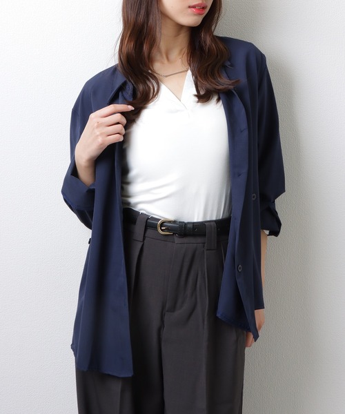 Lace Ladies(レースレディース)の「ソリッドカラー 2WAY ウエストシェイプ フロントボタン ブラウス(シャツ/ブラウス・レディース・ブルー/ホワイト/ネイビー・S/M/XL)」の7枚目の写真