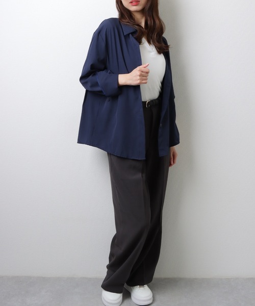 Lace Ladies(レースレディース)の「ソリッドカラー 2WAY ウエストシェイプ フロントボタン ブラウス(シャツ/ブラウス・レディース・ブルー/ホワイト/ネイビー・S/M/XL)」の8枚目の写真
