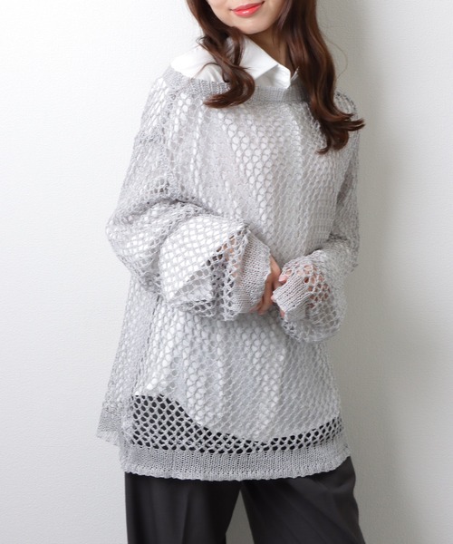 Lace Ladies(レースレディース)の「ソリッドカラー 2WAY ウエストシェイプ フロントボタン ブラウス(シャツ/ブラウス・レディース・ブルー/ホワイト/ネイビー・S/M/XL)」の9枚目の写真