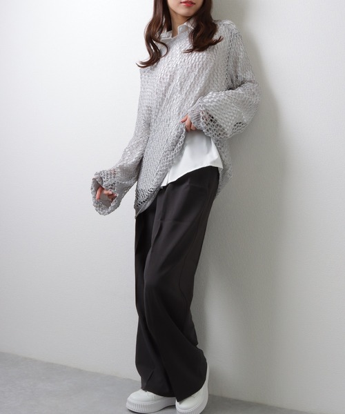 Lace Ladies(レースレディース)の「ソリッドカラー 2WAY ウエストシェイプ フロントボタン ブラウス(シャツ/ブラウス・レディース・ブルー/ホワイト/ネイビー・S/M/XL)」の13枚目の写真