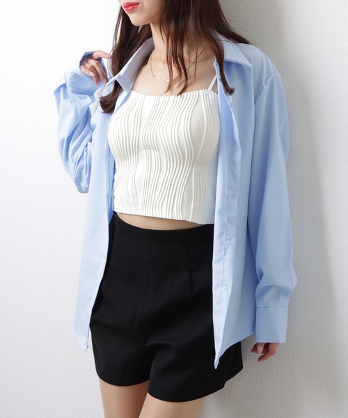 Lace Ladies(レースレディース)の「ソリッドカラー 2WAY ウエストシェイプ フロントボタン ブラウス(シャツ/ブラウス・レディース・ブルー/ホワイト/ネイビー・S/M/XL)」の17枚目の写真