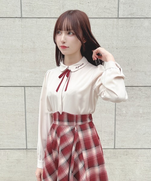 リボンアクセ付きストライプブラウス♡夏の女子会コーデに最適 最強愛され】ギャザーフリルリボンノースリブラウス | La