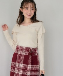 クロスアシメオフショル風ニットプルオーバー