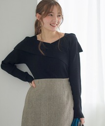 クロスアシメオフショル風ニットプルオーバー