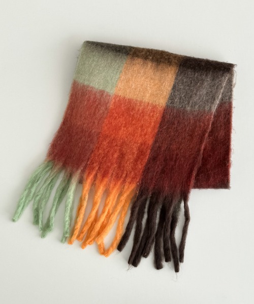 CANAL JEAN（キャナルジーン）の「El mar　ボリュームチェックマフラー（マフラー・レディース・ピンク/オレンジ/イエロー/ブラック・ONE SIZE）」の10枚目の写真