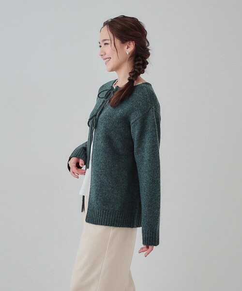 SHOO・LA・RUE(シューラルー)の「◆【S-LL/前後2WAY】カジュアルでもフェミニンでも バックリボンニット+ロンT(ニット/セーター・レディース・グレー/ブルーグリーン/ピンク系/ベージュ・01/02/03/04)」の13枚目の写真