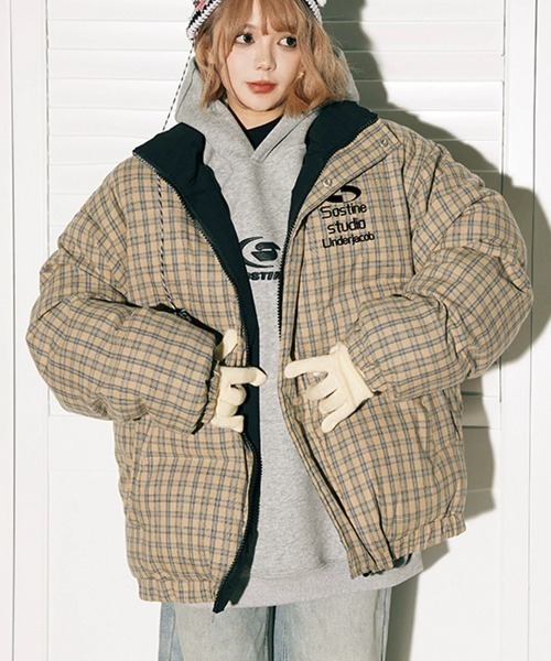 リバーシブルチェック柄ジャケット セール】リバーシブルチェック柄中綿ジャケット（その他アウター