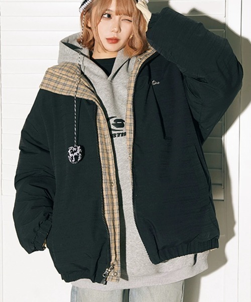 リバーシブルチェック柄ジャケット セール】リバーシブルチェック柄中綿ジャケット（その他アウター