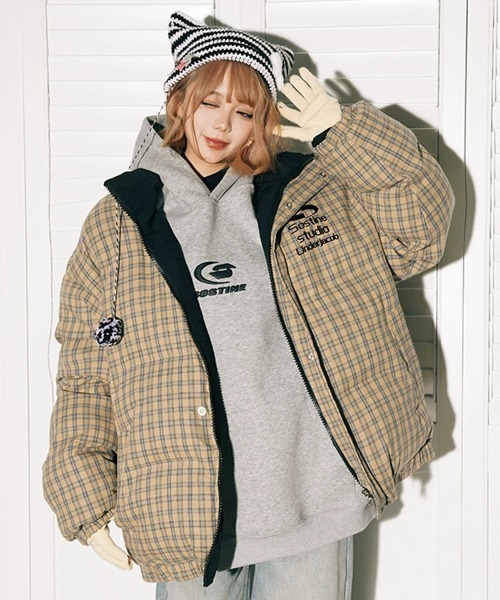 リバーシブルチェック柄ジャケット セール】リバーシブルチェック柄中綿ジャケット（その他アウター