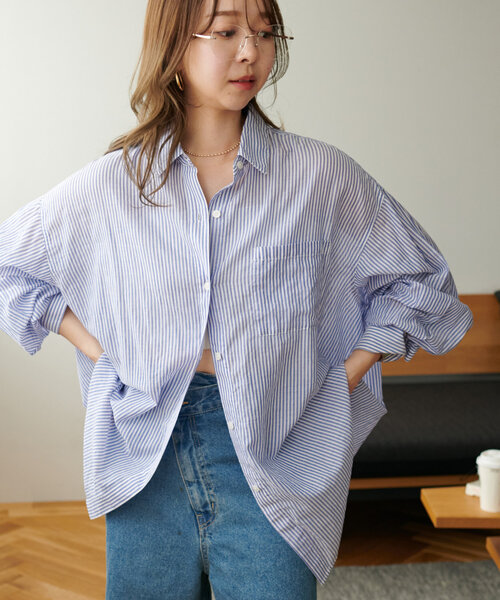 DISCOAT（ディスコート）の「コットンシアーレギュラーシャツ（シャツ/ブラウス・レディース・ネイビー/ベージュ/ピンク/ブラック/オフホワイト/ブルー/ブルー系その他/ベージュ系その他/ダークブラウン/ブルー系その他2/アイボリー・FREE）」の8枚目の写真