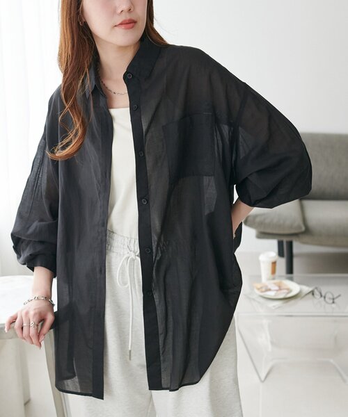 DISCOAT（ディスコート）の「コットンシアーレギュラーシャツ（シャツ/ブラウス・レディース・ネイビー/ベージュ/ピンク/ブラック/オフホワイト/ブルー/ブルー系その他/ベージュ系その他/ダークブラウン/ブルー系その他2/アイボリー・FREE）」の4枚目の写真