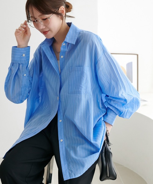 DISCOAT（ディスコート）の「コットンシアーレギュラーシャツ（シャツ/ブラウス・レディース・ネイビー/ベージュ/ピンク/ブラック/オフホワイト/ブルー/ブルー系その他/ベージュ系その他/ダークブラウン/ブルー系その他2/アイボリー・FREE）」の10枚目の写真