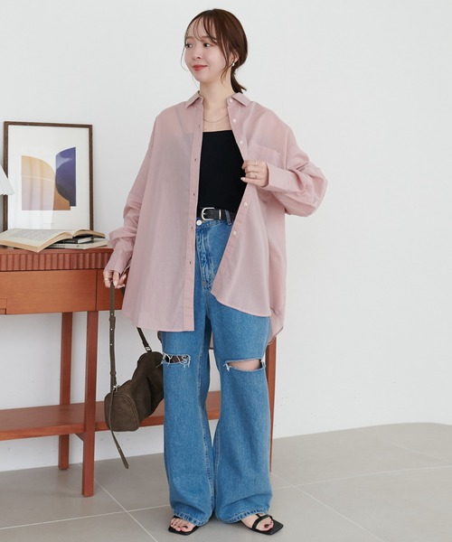 DISCOAT（ディスコート）の「コットンシアーレギュラーシャツ（シャツ/ブラウス・レディース・ネイビー/ベージュ/ピンク/ブラック/オフホワイト/ブルー/ブルー系その他/ベージュ系その他/ダークブラウン/ブルー系その他2/アイボリー・FREE）」の15枚目の写真