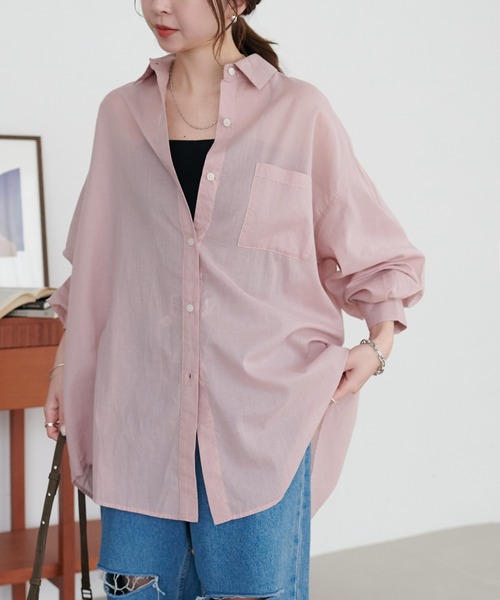 DISCOAT（ディスコート）の「コットンシアーレギュラーシャツ（シャツ/ブラウス・レディース・ネイビー/ベージュ/ピンク/ブラック/オフホワイト/ブルー/ブルー系その他/ベージュ系その他/ダークブラウン/ブルー系その他2/アイボリー・FREE）」の12枚目の写真