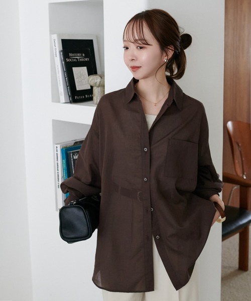 DISCOAT（ディスコート）の「コットンシアーレギュラーシャツ（シャツ/ブラウス・レディース・ネイビー/ベージュ/ピンク/ブラック/オフホワイト/ブルー/ブルー系その他/ベージュ系その他/ダークブラウン/ブルー系その他2/アイボリー・FREE）」の19枚目の写真