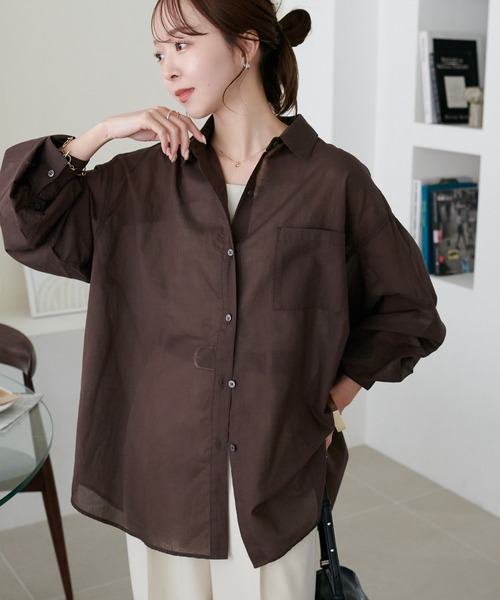 DISCOAT（ディスコート）の「コットンシアーレギュラーシャツ（シャツ/ブラウス・レディース・ネイビー/ベージュ/ピンク/ブラック/オフホワイト/ブルー/ブルー系その他/ベージュ系その他/ダークブラウン/ブルー系その他2/アイボリー・FREE）」の18枚目の写真