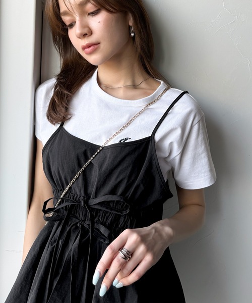 classicalelf（クラシカルエルフ）の「旬のレイヤードスタイルがこれ一着で即完成。ダブルリボン使いキャミ＆ムーン刺繍半袖Tシャツセット（Tシャツ/カットソー・レディース・オフホワイト/杢グレー・LARGE/X-LARGE/SMALL/MEDIUM）」の14枚目の写真