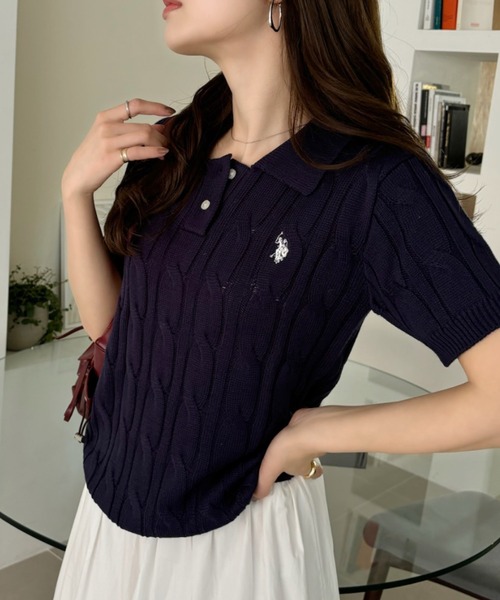 U.S. POLO ASSN.(ユーエスポロアッスン)の「Ada.別注 // U.S. POLO ASSN ケーブル サマーニット ポロシャツ(ポロシャツ・レディース・ネイビー/イエロー/アイボリー/ピンク/グレー・M/S)」の18枚目の写真