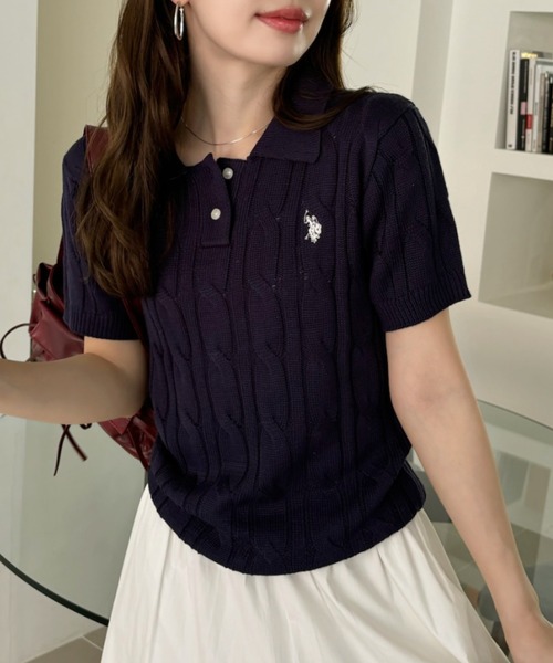 U.S. POLO ASSN.(ユーエスポロアッスン)の「Ada.別注 // U.S. POLO ASSN ケーブル サマーニット ポロシャツ(ポロシャツ・レディース・ネイビー/イエロー/アイボリー/ピンク/グレー・M/S)」の19枚目の写真