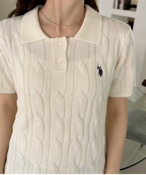 U.S. POLO ASSN.(ユーエスポロアッスン)の「Ada.別注 // U.S. POLO ASSN ケーブル サマーニット ポロシャツ(ポロシャツ・レディース・ネイビー/イエロー/アイボリー/ピンク/グレー・M/S)」の12枚目の写真
