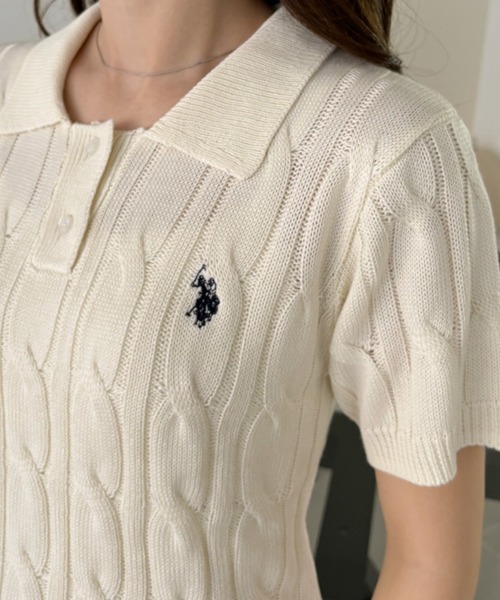 U.S. POLO ASSN.(ユーエスポロアッスン)の「Ada.別注 // U.S. POLO ASSN ケーブル サマーニット ポロシャツ(ポロシャツ・レディース・ネイビー/イエロー/アイボリー/ピンク/グレー・M/S)」の13枚目の写真
