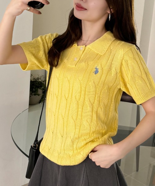 U.S. POLO ASSN.(ユーエスポロアッスン)の「Ada.別注 // U.S. POLO ASSN ケーブル サマーニット ポロシャツ(ポロシャツ・レディース・ネイビー/イエロー/アイボリー/ピンク/グレー・M/S)」の10枚目の写真