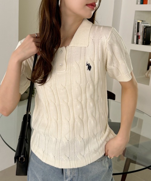 U.S. POLO ASSN.(ユーエスポロアッスン)の「Ada.別注 // U.S. POLO ASSN ケーブル サマーニット ポロシャツ(ポロシャツ・レディース・ネイビー/イエロー/アイボリー/ピンク/グレー・M/S)」の20枚目の写真