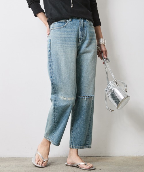 CHIC STYLE(シックスタイル)の「ヴィンテージ風9分丈デニムパンツ<大きいサイズ有>シックスタイル(デニムパンツ・レディース・ネイビー系/ブルー系・80/76/84/88/92/96/98/73/122/106/114)」の1枚目の写真