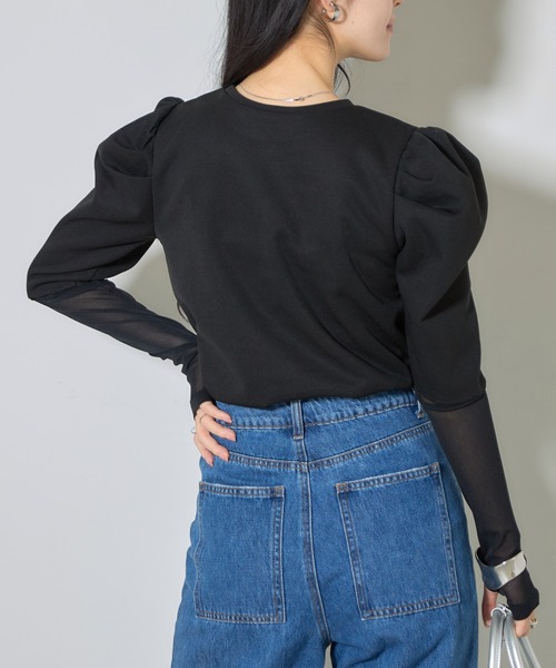&. NOSTALGIA(アンドドットノスタルジア)の「【ZOZO限定】袖口シアーパワショルトップス(Tシャツ/カットソー・レディース・オフホワイト/ブラック・M)」の19枚目の写真