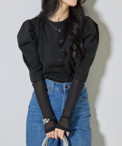 &. NOSTALGIA(アンドドットノスタルジア)の「【ZOZO限定】袖口シアーパワショルトップス(Tシャツ/カットソー・レディース・オフホワイト/ブラック・M)」の17枚目の写真