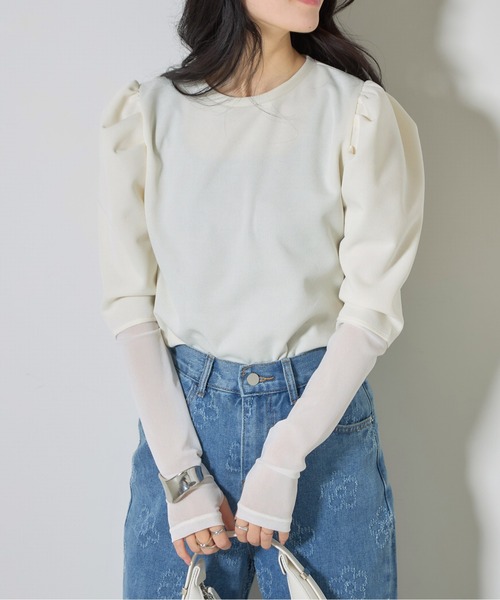 &. NOSTALGIA(アンドドットノスタルジア)の「【ZOZO限定】袖口シアーパワショルトップス(Tシャツ/カットソー・レディース・オフホワイト/ブラック・M)」の8枚目の写真