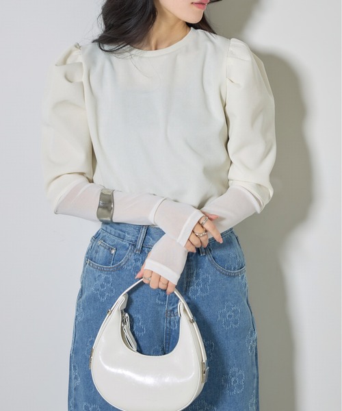 &. NOSTALGIA(アンドドットノスタルジア)の「【ZOZO限定】袖口シアーパワショルトップス(Tシャツ/カットソー・レディース・オフホワイト/ブラック・M)」の10枚目の写真