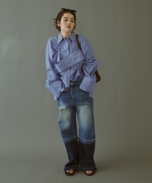 MIRROR STOKE(ミラーストーク)の「【ZOZO限定】COLOR PANEL DENIM PANTS/カラーパネルデニムパンツ(デニムパンツ・レディース・グレー/サックスブルー・LARGE/MEDIUM)」の5枚目の写真