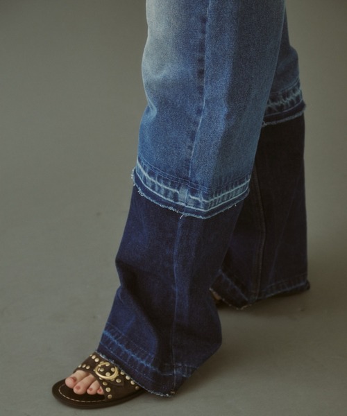 MIRROR STOKE(ミラーストーク)の「【ZOZO限定】COLOR PANEL DENIM PANTS/カラーパネルデニムパンツ(デニムパンツ・レディース・グレー/サックスブルー・LARGE/MEDIUM)」の6枚目の写真